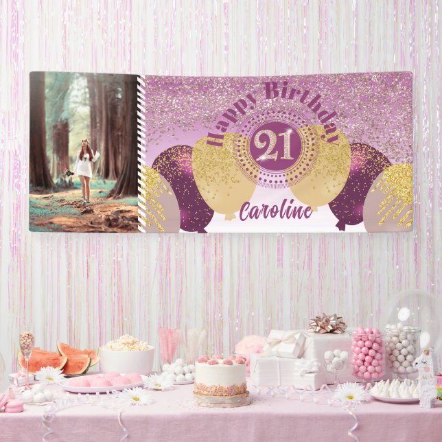 Rose Gold Glitzer 21. Geburtstag & Ballons Banner (Party)