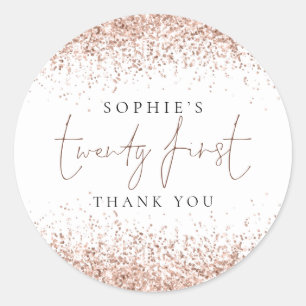 Rose Gold Glitzer 21. Geburtstag Vielen Dank Runder Aufkleber