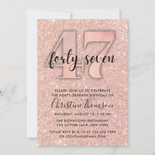 Rose Gold Glitzer 47. Geburtstag Einladung