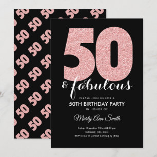 Rose Gold Glitzer 50 & fabelhafte Geburtstagsparty Einladung