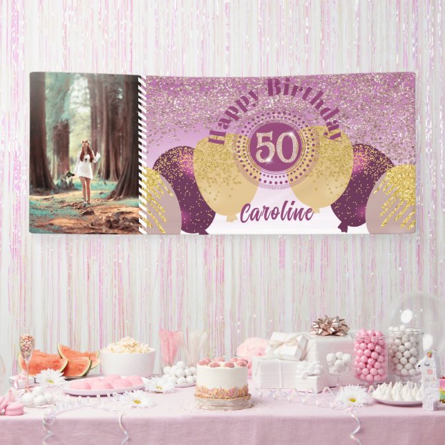 Rose Gold Glitzer 50. Geburtstag & Ballons Banner (Party)