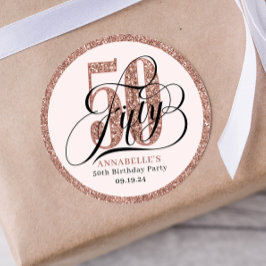 Rose Gold Glitzer 50. Geburtstag Typografie Runder Aufkleber