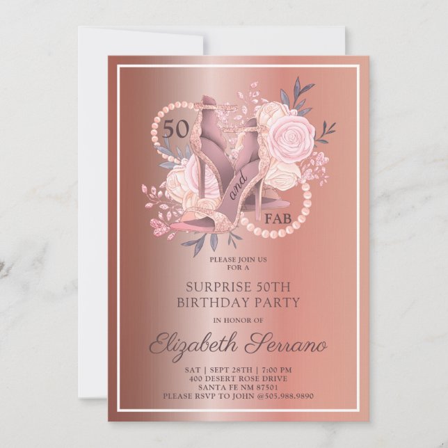 Rose Gold Glitzer 50. Geburtstag Überraschung Part Einladung (Vorderseite)