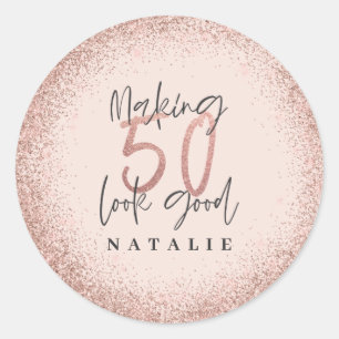 Rose Gold Glitzer 50. Geburtstag Vielen Dank Runder Aufkleber