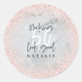 Rose Gold Glitzer 50. Geburtstag Vielen Dank Runder Aufkleber