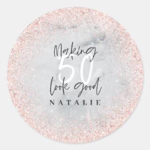 Rose Gold Glitzer 50. Geburtstag Vielen Dank Runder Aufkleber