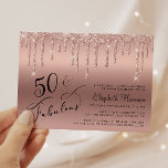 Rose Gold Glitzer 50. Geburtstagsparty Einladung<br><div class="desc">Elegante,  schicke und preisgünstige 50. Geburtstagsfeier mit "50 & Fabulous" in einem stilvollen Drehbuch geschrieben,  eine Rose goldener Hintergrund und Rose Gold Imitate Glitzer tropfen. Personalisieren Sie mit ihrem Namen und den Party-Details.</div>