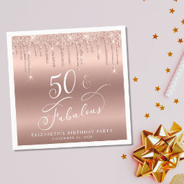 Rose Gold Glitzer 50. Geburtstagsparty Serviette