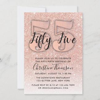 Rose Gold Glitzer 55. Geburtstag Einladung