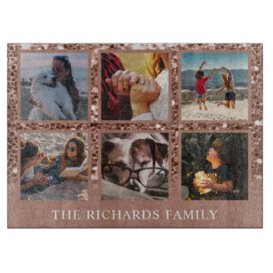 Rose Gold Glitzer 6 FotoCollage Familienname Cutt Schneidebrett