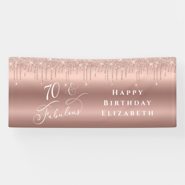Rose Gold Glitzer 70. Geburtstagsparty Banner (Horizontal)