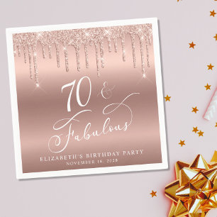 Rose Gold Glitzer 70. Geburtstagsparty Serviette