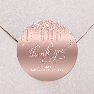 Rose Gold Glitzer 70. Geburtstagsparty Vielen Dank Runder Aufkleber