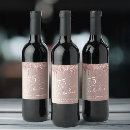 Rose Gold Glitzer 75. Geburtstagsparty Weinetikett