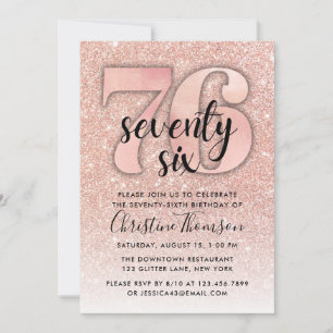 Rose Gold Glitzer 76. Geburtstag Einladung
