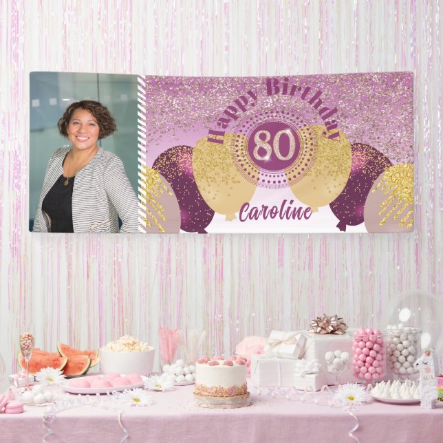 Rose Gold Glitzer 80. Geburtstag & Balloons Banner (Party)