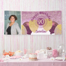 Rose Gold Glitzer 90. Geburtstag & Balloons Banner