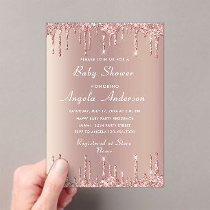 Rose Gold Glitzer Acryl Baby Dusche Einladung