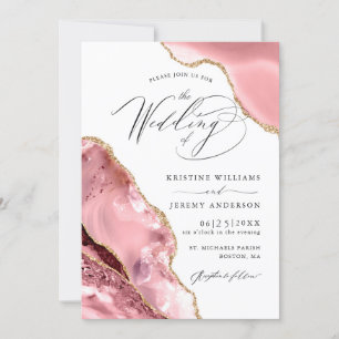 Rose Gold Glitzer Agate Script Luxury Wedding Einladung