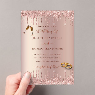 Rose Gold Glitzer Akryllische Hochzeitseinladung Acryleinladungen