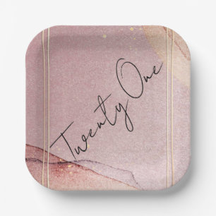 Rose Gold Glitzer Alkohol Tinte 21. Geburtstag Par Pappteller