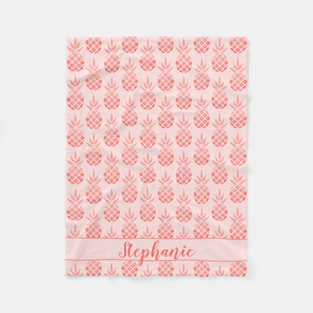 Rose Gold Glitzer Ananas Skriptname Rosa Fleecedecke (Vorderseite)