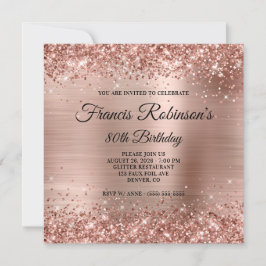 Rose Gold Glitzer and Foil Monogram 80. Geburtstag Einladung
