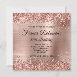 Rose Gold Glitzer and Foil Monogram 80. Geburtstag Einladung