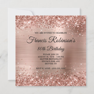 Rose Gold Glitzer and Foil Monogram 80. Geburtstag Einladung
