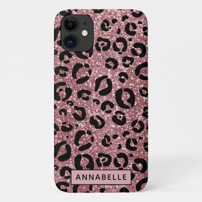 Rose Gold Glitzer Animal Cheetah Print Monogram Case-Mate iPhone Hülle (Rückseite)