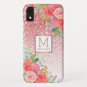 Rose Gold Glitzer Aquarellfarben Monogramm Name Case-Mate iPhone Hülle
