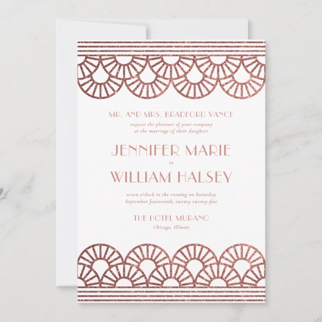 Rose Gold Glitzer Art Deco Einladung (Vorderseite)