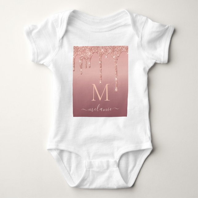 Rose Gold Glitzer Baby Bodysuit Individuelle Name  Baby Strampler (Vorderseite)