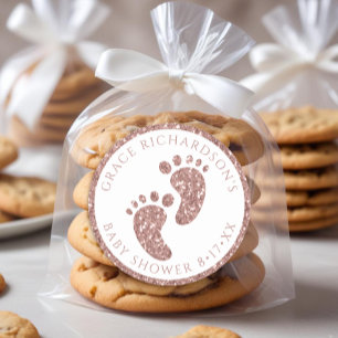 Rose Gold Glitzer Baby Dusche Feet Gefälligkeitsau Runder Aufkleber