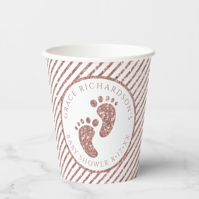Rose Gold Glitzer Baby Feet Baby Showpersönlich Pappbecher (Vorderseite)
