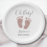 Rose Gold Glitzer Baby Feet Babydusche Pappteller<br><div class="desc">Diese niedlichen Baby Shower Paper Teller sind mit schwarz rosa Rosa Glitzer Babyfüße und Oh Baby! in stilvoller Typografie dekoriert. Einfach anpassbar.</div>