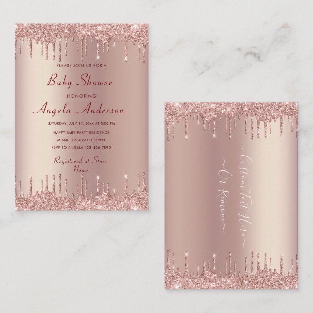 Rose Gold Glitzer Baby Shower Einladung Vorlage (Vorne/Hinten)
