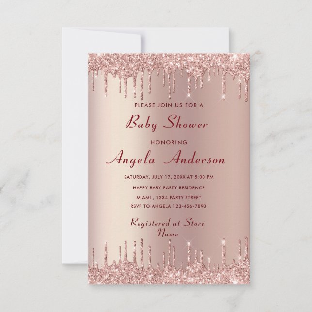 Rose Gold Glitzer Baby Shower Einladung Vorlage (Vorderseite)