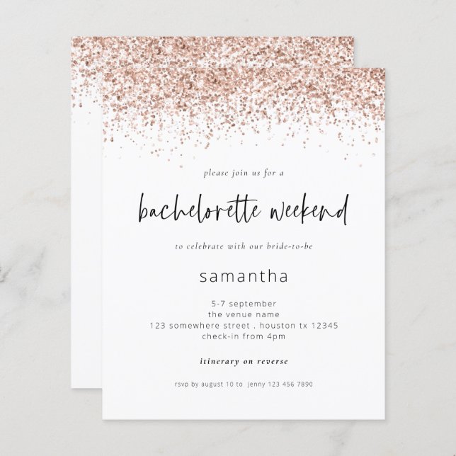 Rose Gold Glitzer Bachelorette Wochenende (Vorne/Hinten)