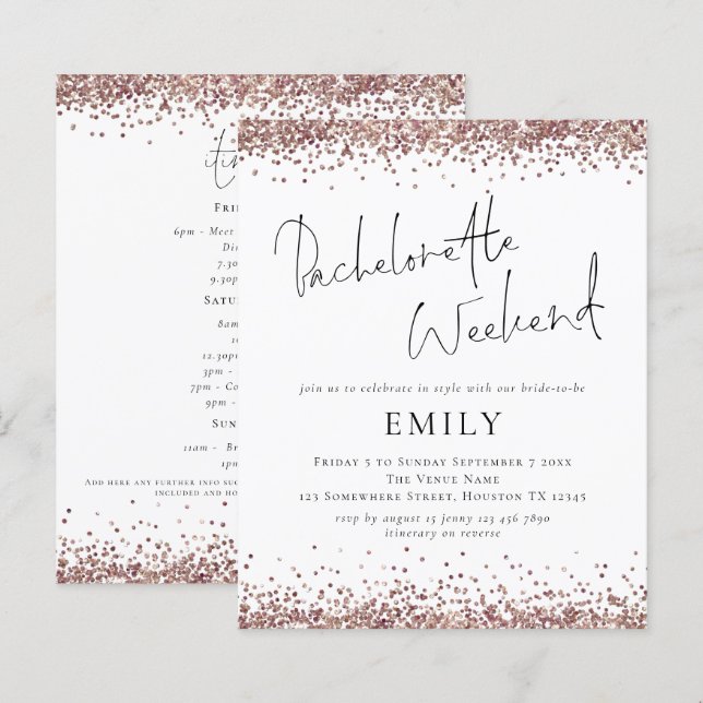 Rose Gold Glitzer Bachelorette Wochenende (Vorne/Hinten)