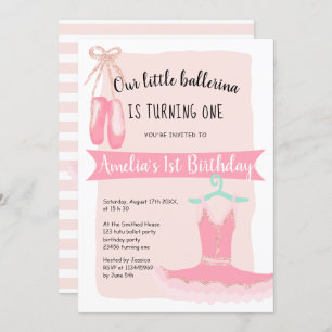 Rose Gold Glitzer Ballerina 1. Geburtstag Party Einladung