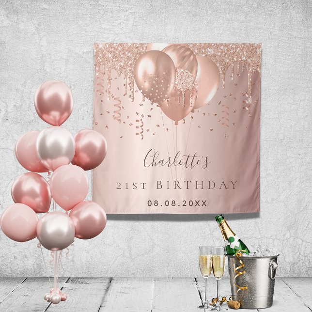 Rose Gold Glitzer Ballons Monogramm Wandteppich (Von Creator hochgeladen)