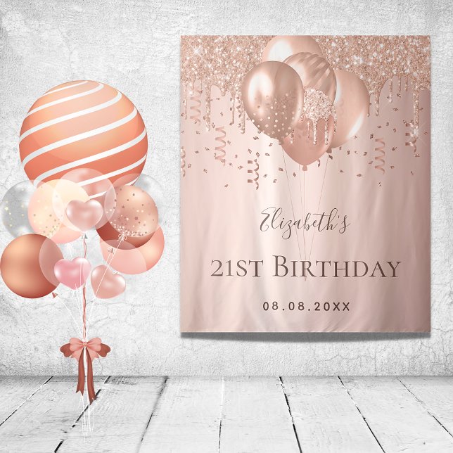 Rose Gold Glitzer Ballons Monogramm Wandteppich (Von Creator hochgeladen)