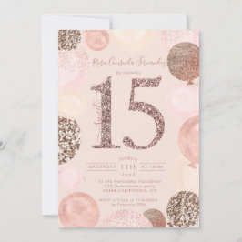Rose Gold Glitzer Ballons rot Quinceanera Foto Einladung