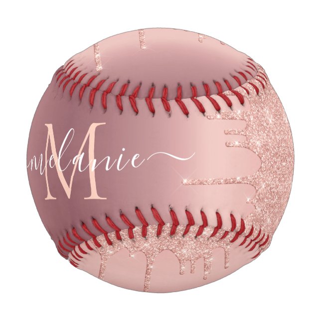 Rose Gold Glitzer Baseball Individuelle Name Lette (Rückseite)