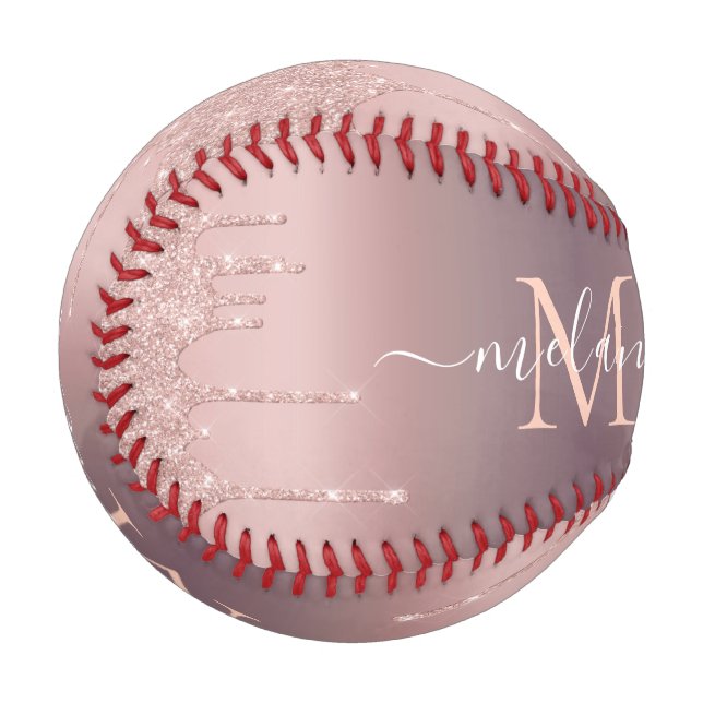 Rose Gold Glitzer Baseball Individuelle Name Lette (Rückseite Rechts)