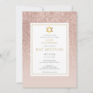 Rose Gold Glitzer Bat Mitzvah Einladung