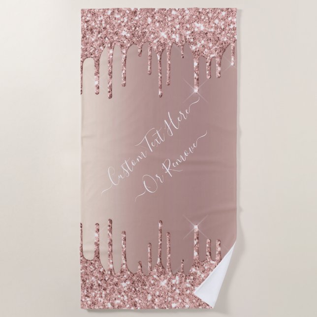 Rose Gold Glitzer Beach Handtuch Name (Vorderseite)