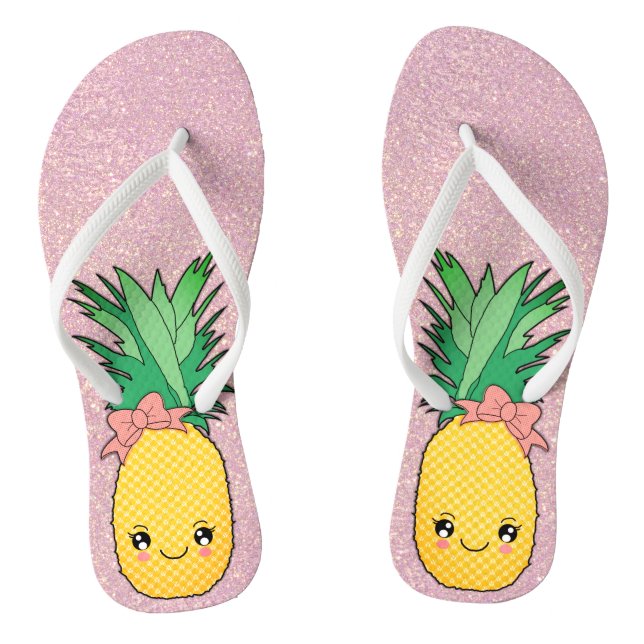 Rose Gold Glitzer Beach Kawaii Ananas Obst Flip Flops (Fußbett)