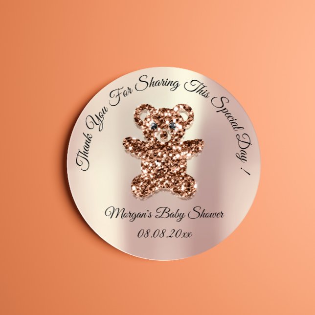 Rose Gold Glitzer Bear Baby Dusche Danke Runder Aufkleber (Von Creator hochgeladen)